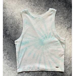 Hollister Blue White Ribbed Cropped Crew Neck Tye Dye Tank Top Women Size Medium